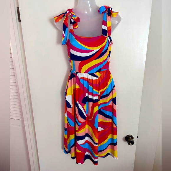 NWOT Haptics By Holly Harper Sleeveless w/ Bows Red Yellow Women’s Dress Sz S-M - Picture 4 of 14